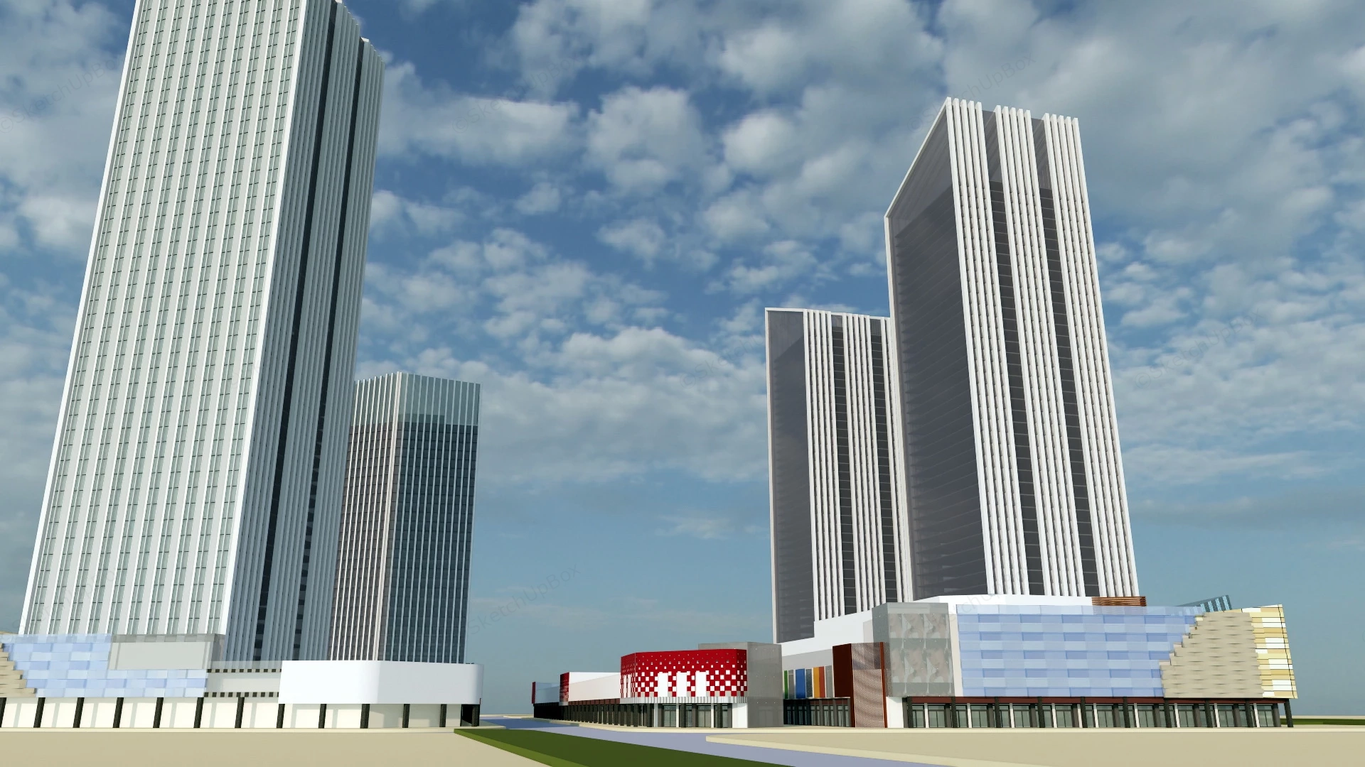 Large Office & Commercial Complex sketchup model preview - SketchupBox