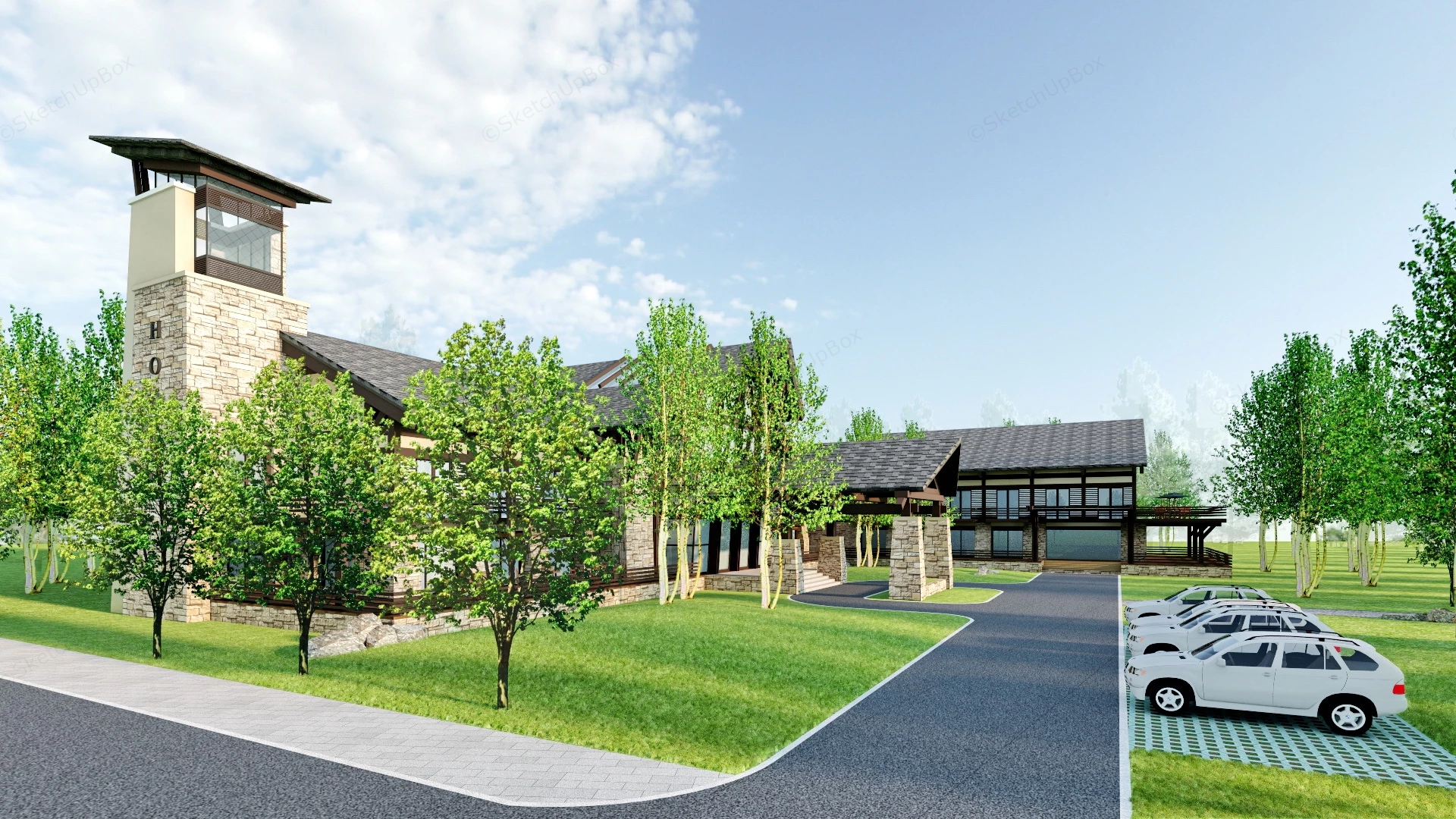 Rustic Hotel Building Exterior sketchup model preview - SketchupBox