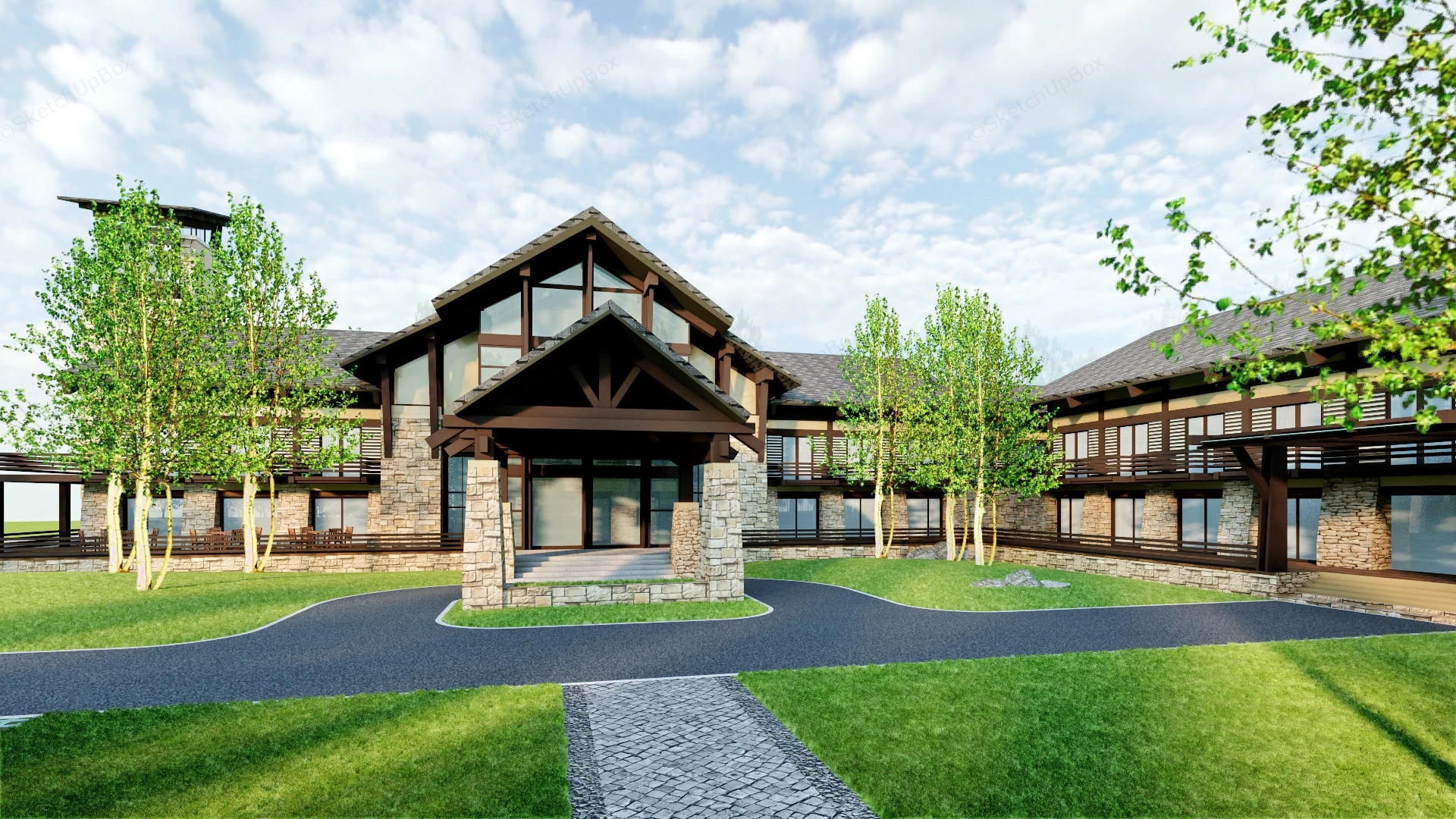 Rustic Hotel Building Exterior sketchup model preview - SketchupBox