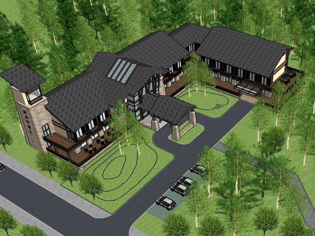 Rustic Hotel Building Exterior sketchup model preview - SketchupBox