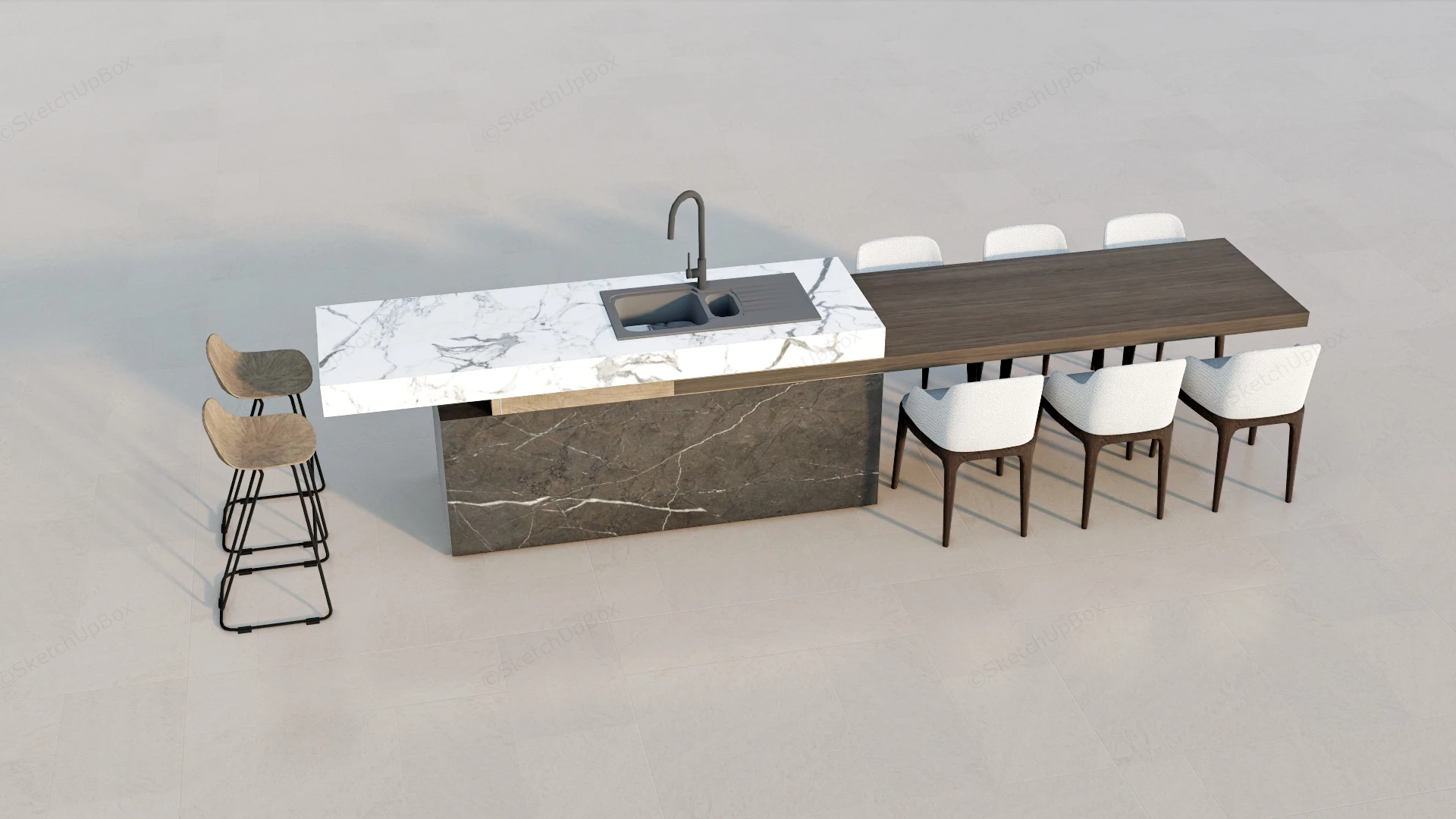 Kitchen Island Table Combination sketchup model preview - SketchupBox