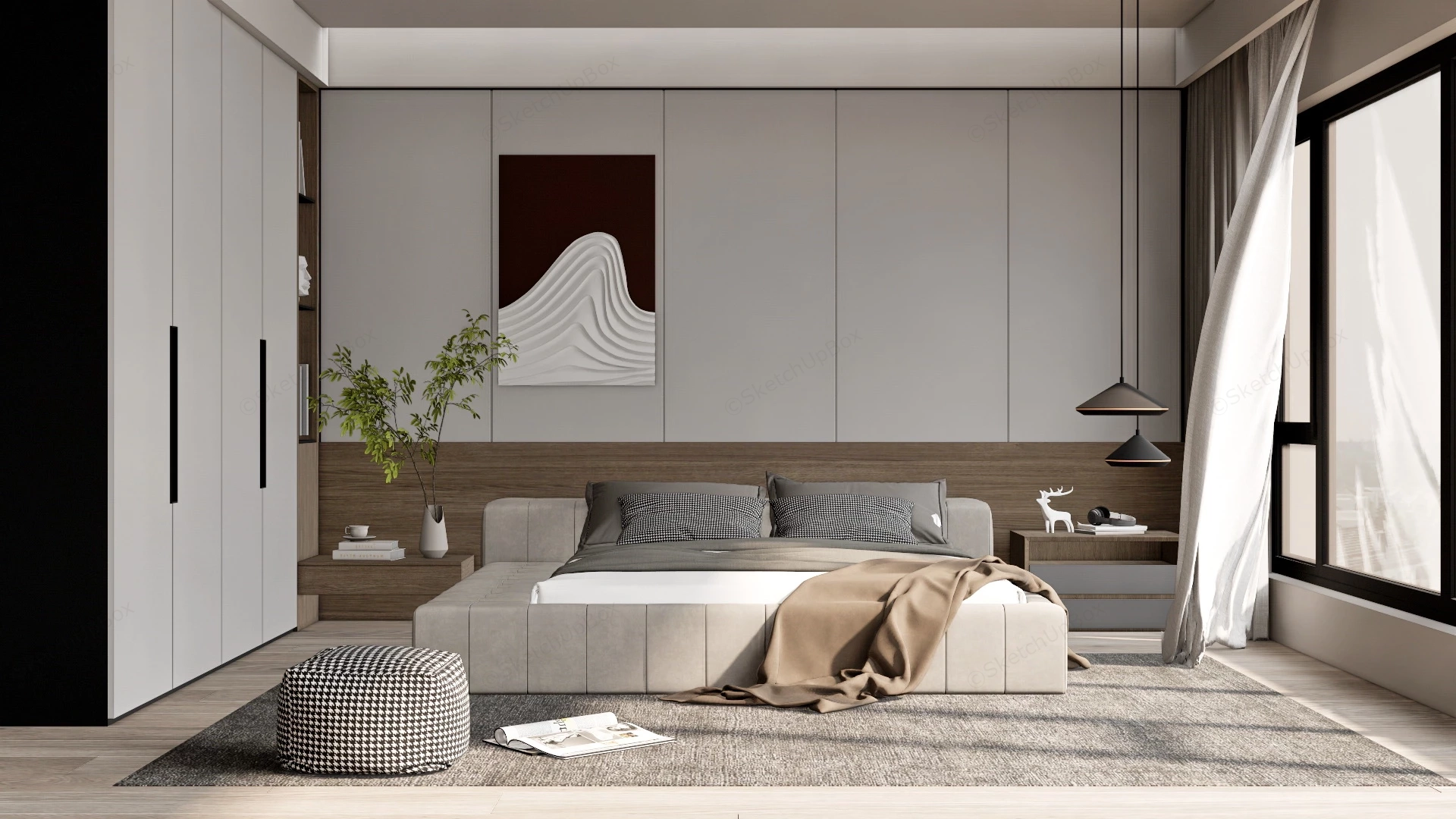 Modern Cream Master Bedroom sketchup model preview - SketchupBox