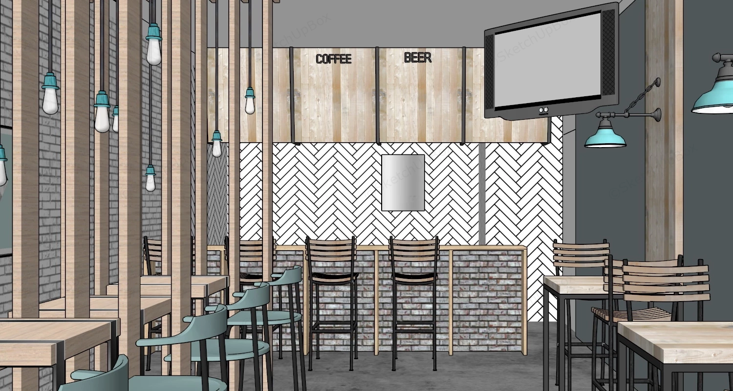 Rustic Cafe Design sketchup model preview - SketchupBox
