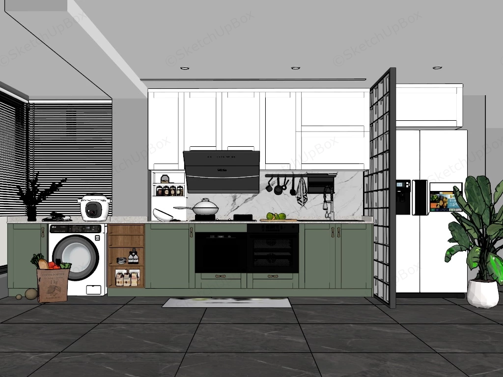 Green And White Kitchen Idea sketchup model preview - SketchupBox