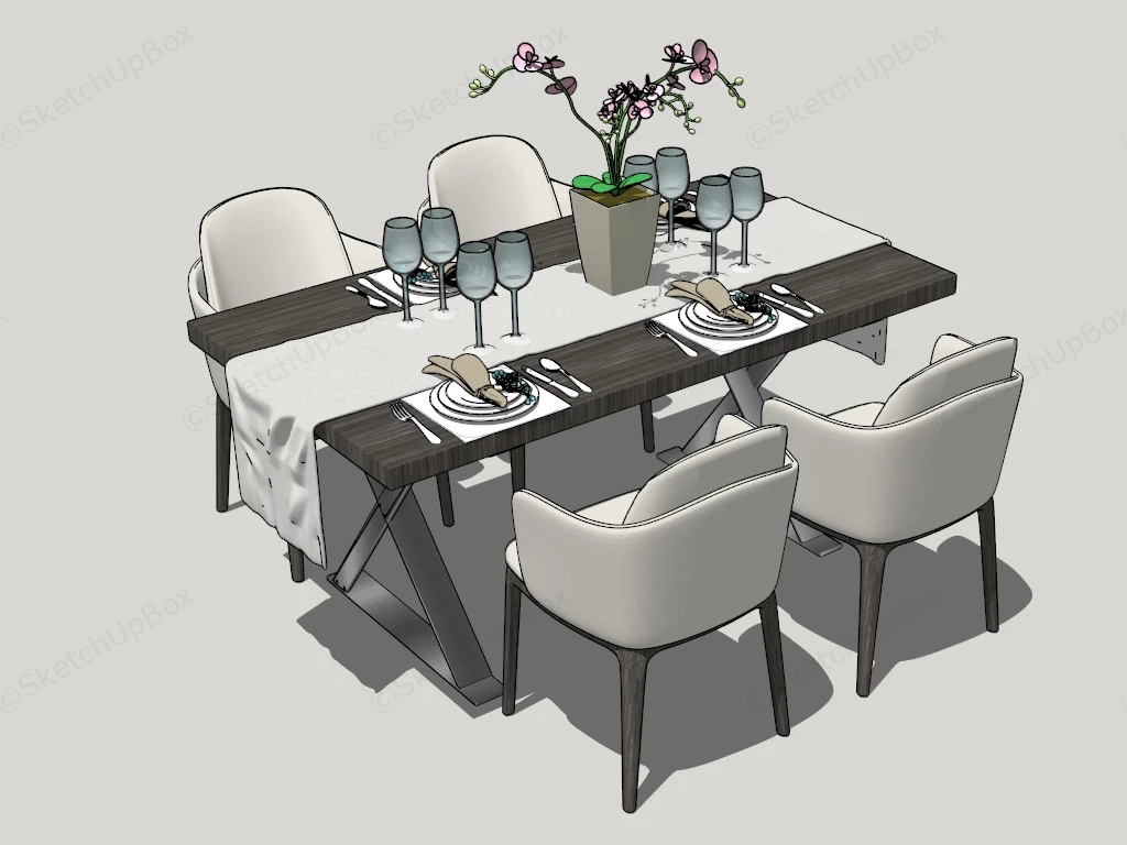 5 Piece Dining Table Set sketchup model preview - SketchupBox