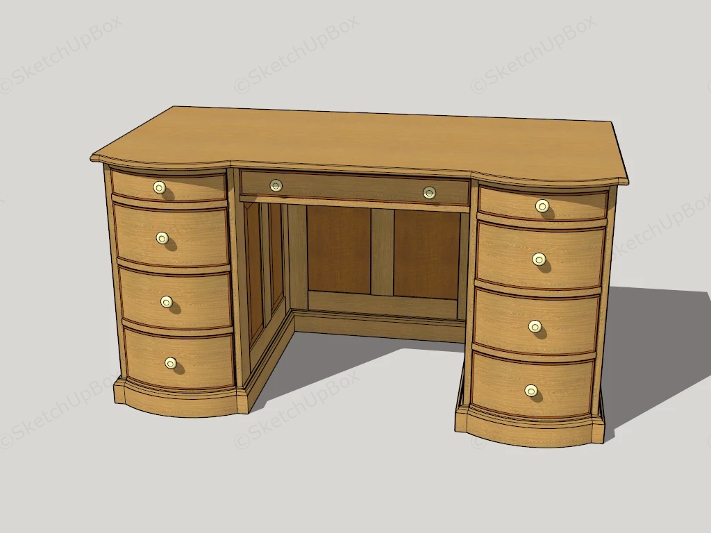 Vintage Writing Desk With Drawers sketchup model preview - SketchupBox