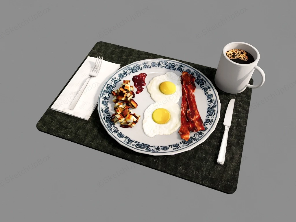 Egg Bacon And Coffee Breakfast sketchup model preview - SketchupBox