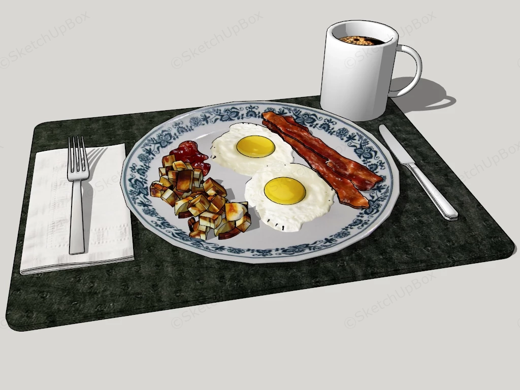 Egg Bacon And Coffee Breakfast sketchup model preview - SketchupBox