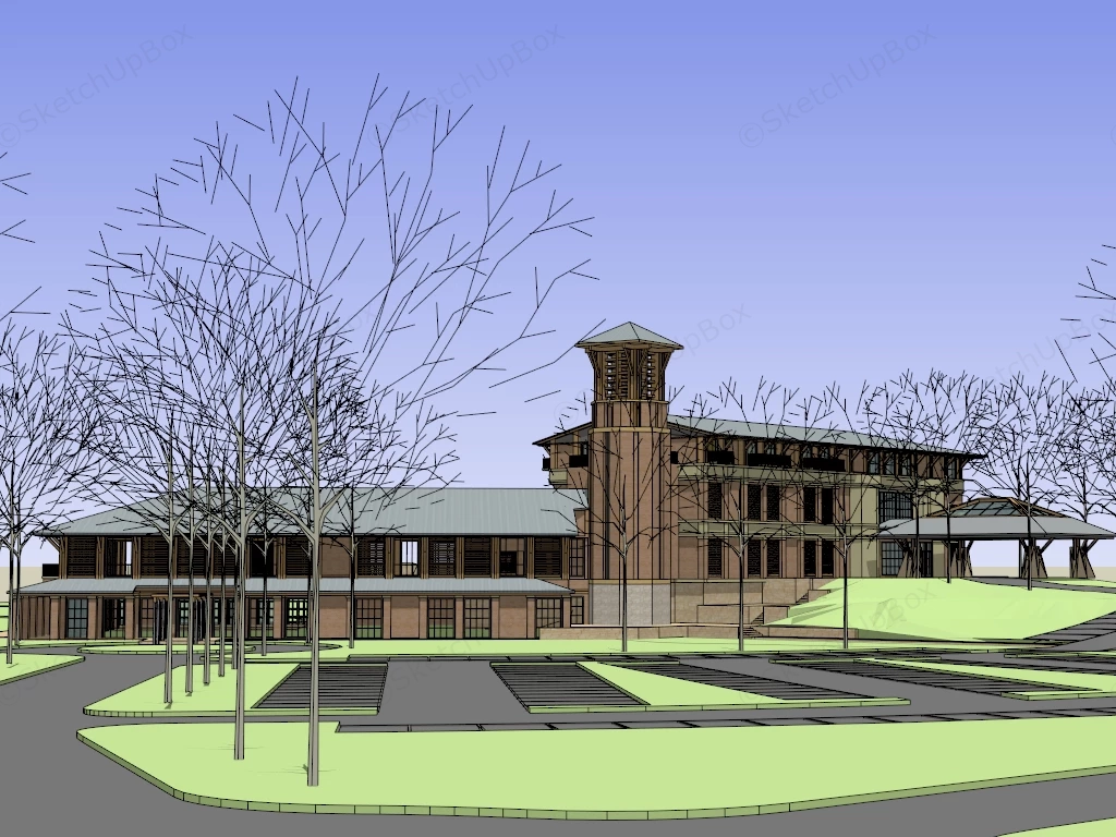 Golf Clubhouse Architecture sketchup model preview - SketchupBox