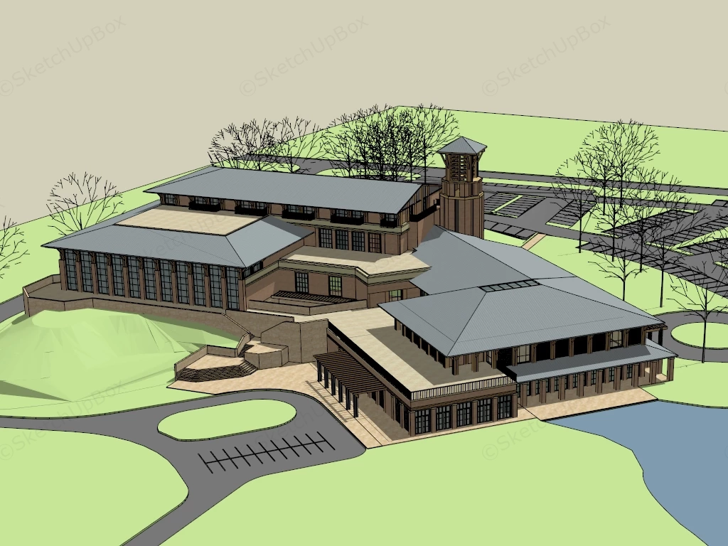 Golf Clubhouse Architecture sketchup model preview - SketchupBox