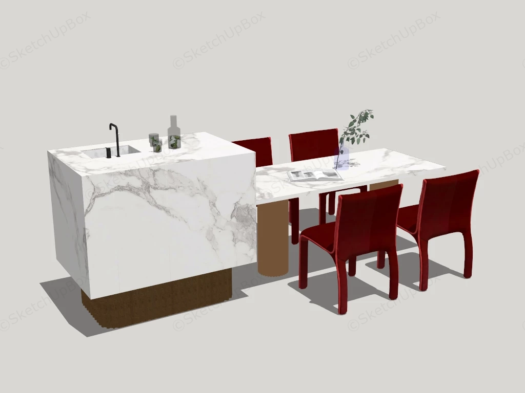 White Marble Kitchen Island With Table sketchup model preview - SketchupBox
