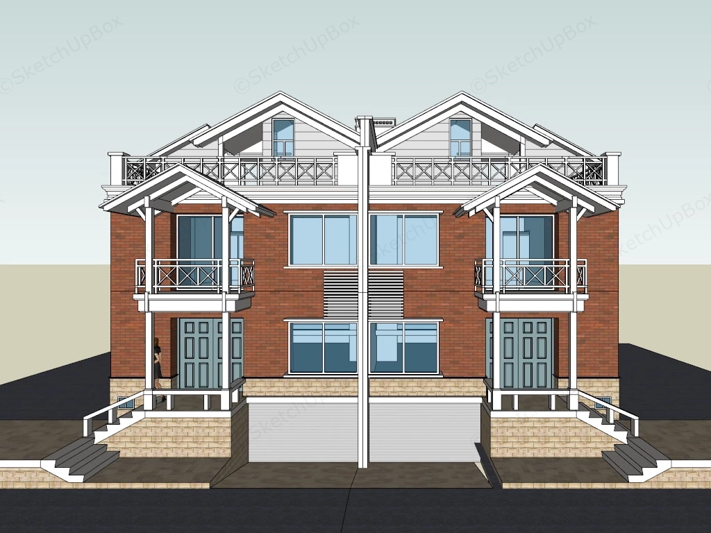 Brick Duplex House sketchup model preview - SketchupBox