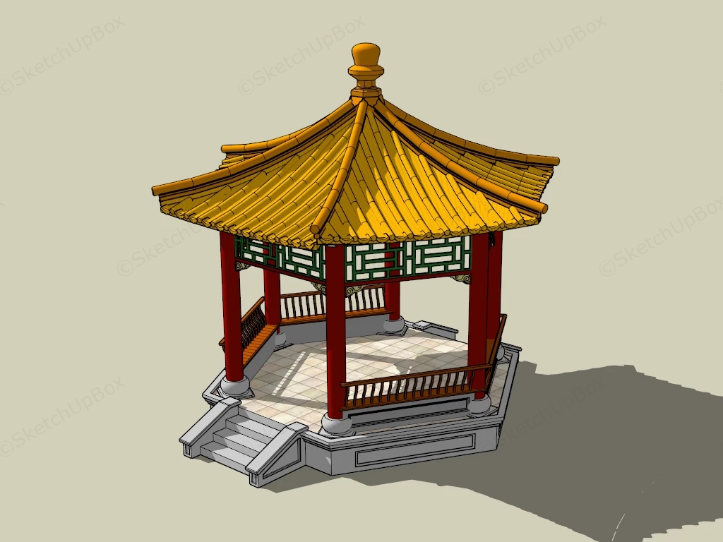Chinese Hexagonal Pavilion sketchup model preview - SketchupBox