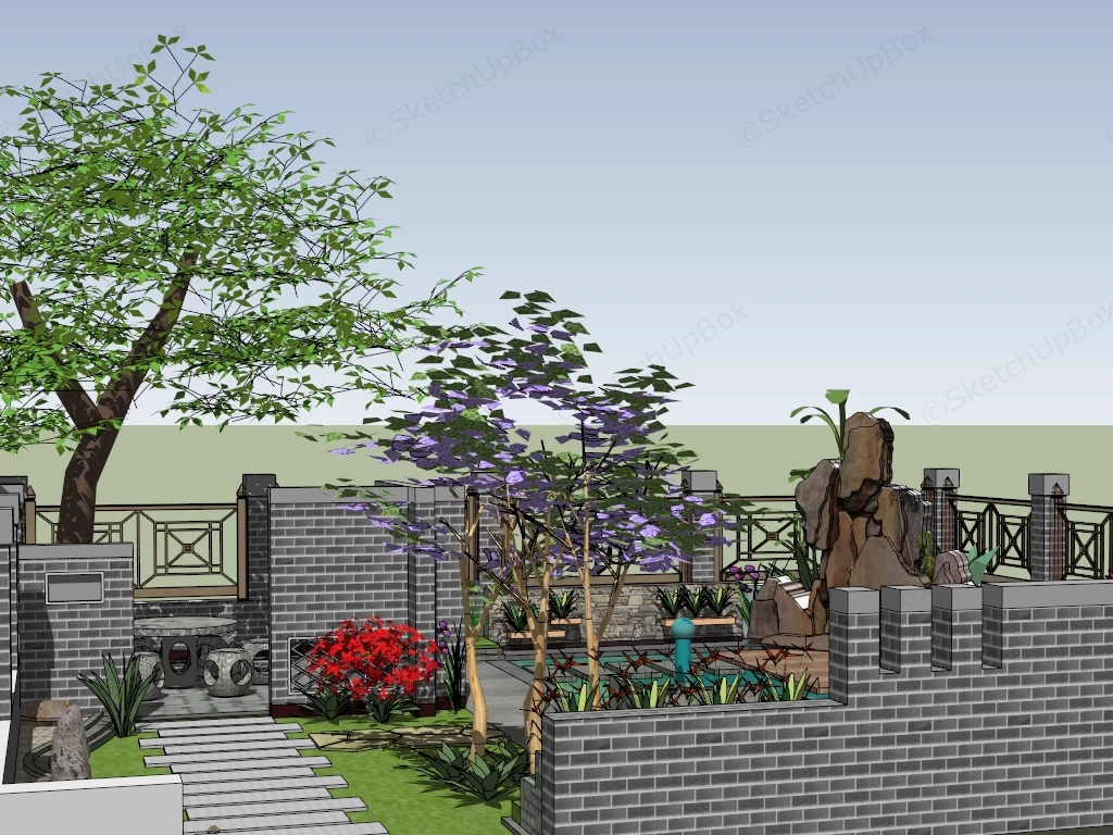 Small Chinese Garden sketchup model preview - SketchupBox