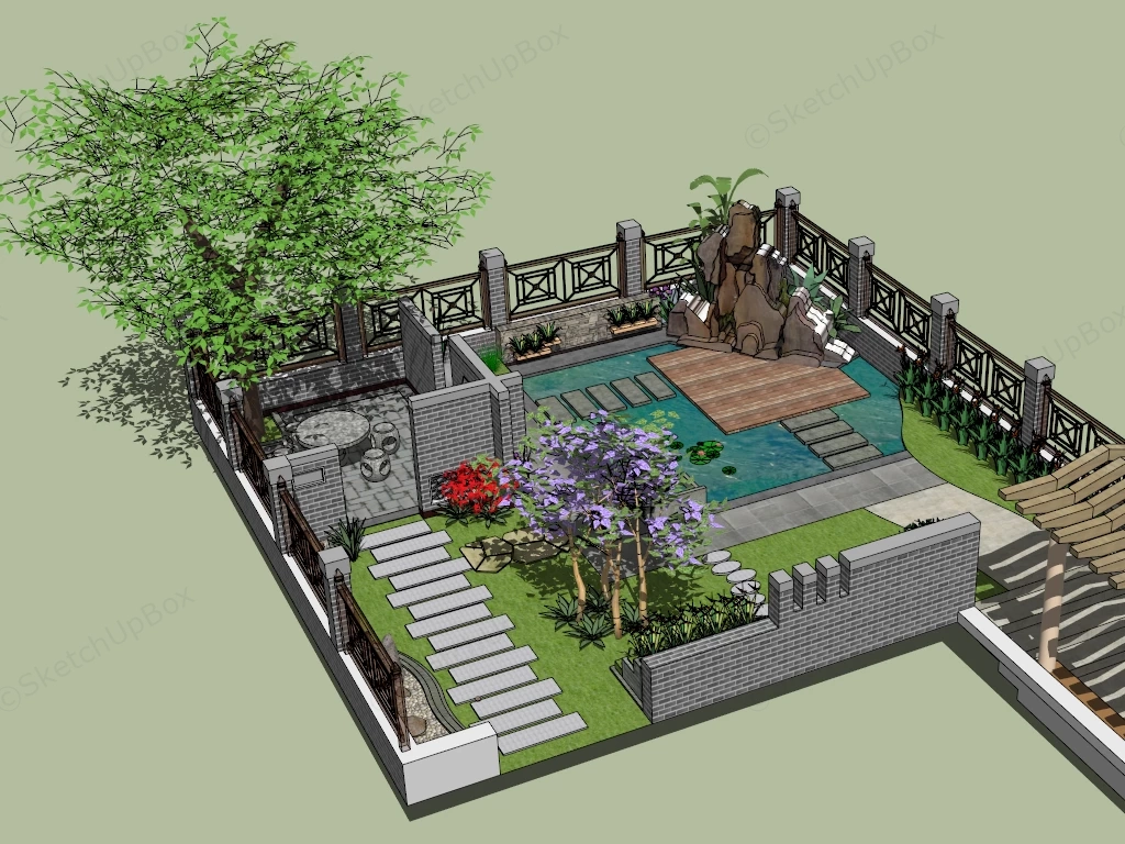 Small Chinese Garden sketchup model preview - SketchupBox
