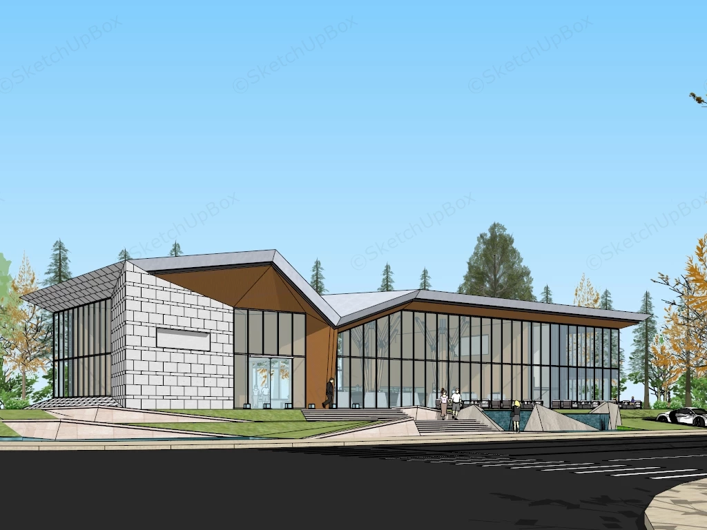 Contemporary Clubhouse Architecture sketchup model preview - SketchupBox