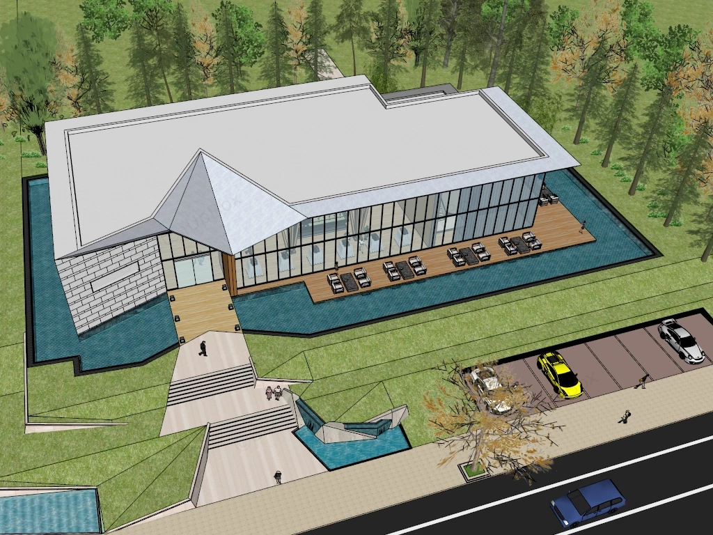 Contemporary Clubhouse Architecture sketchup model preview - SketchupBox