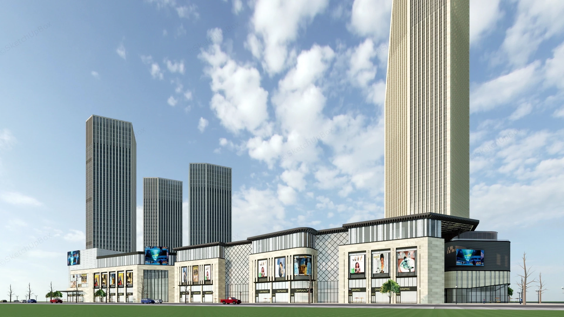 Urban Commercial Complex sketchup model preview - SketchupBox