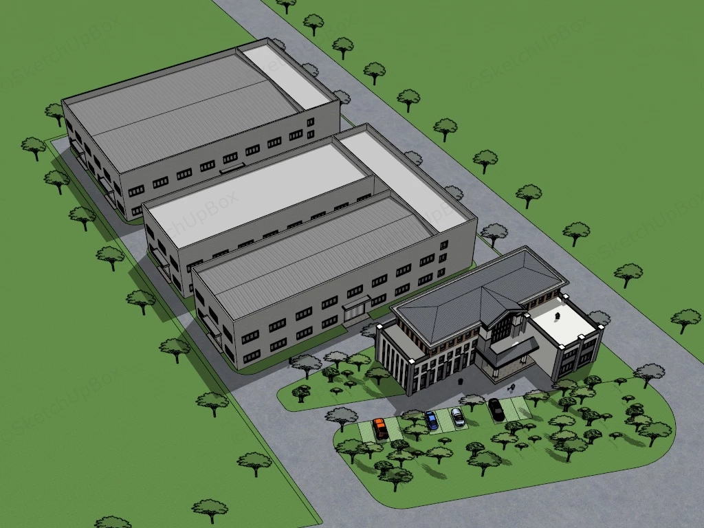 Modern Factory Buildings sketchup model preview - SketchupBox