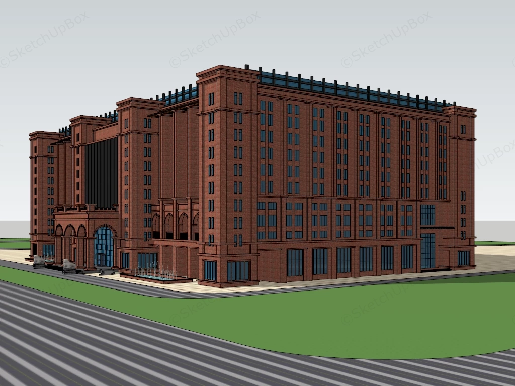 Classic Brick Office Building sketchup model preview - SketchupBox