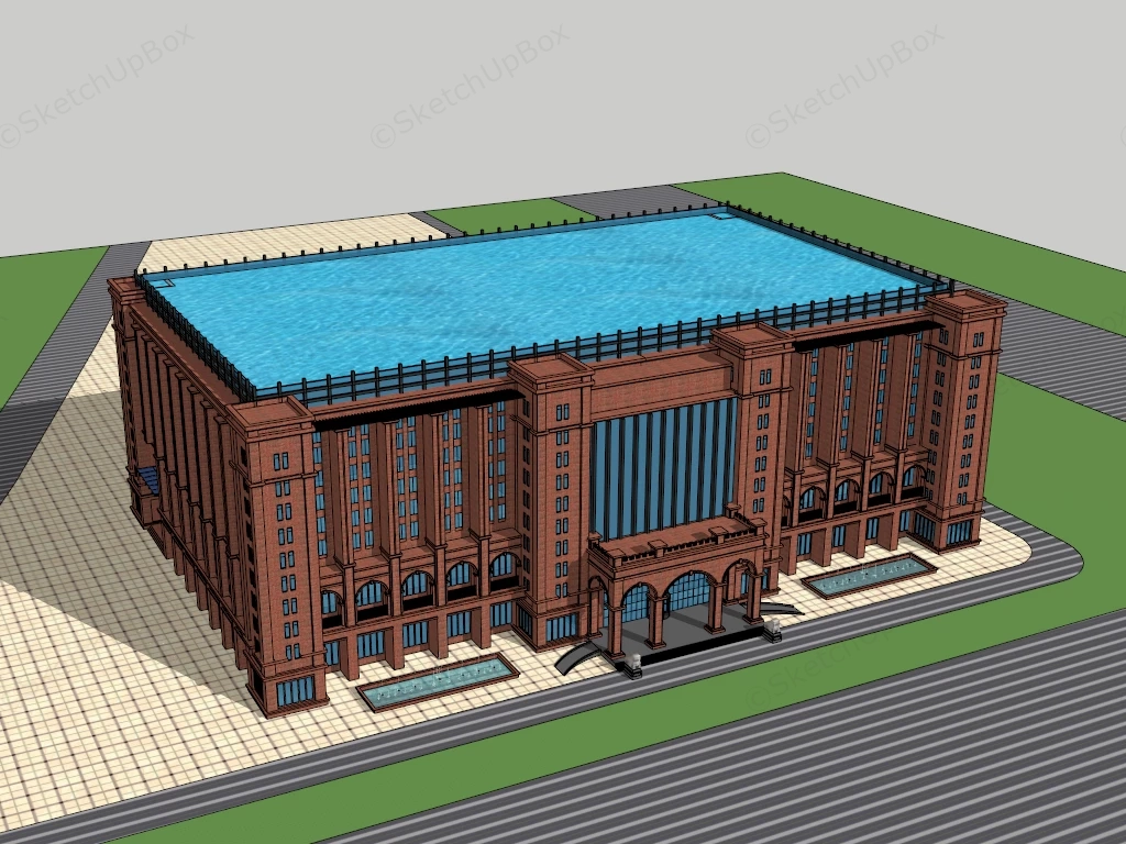 Classic Brick Office Building sketchup model preview - SketchupBox