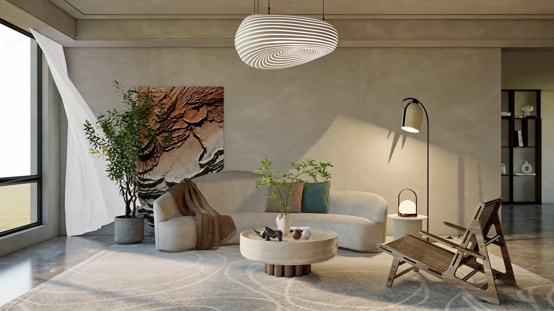 Minimalist Zen Living Room sketchup model preview - SketchupBox