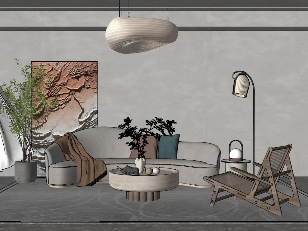 Minimalist Zen Living Room sketchup model preview - SketchupBox