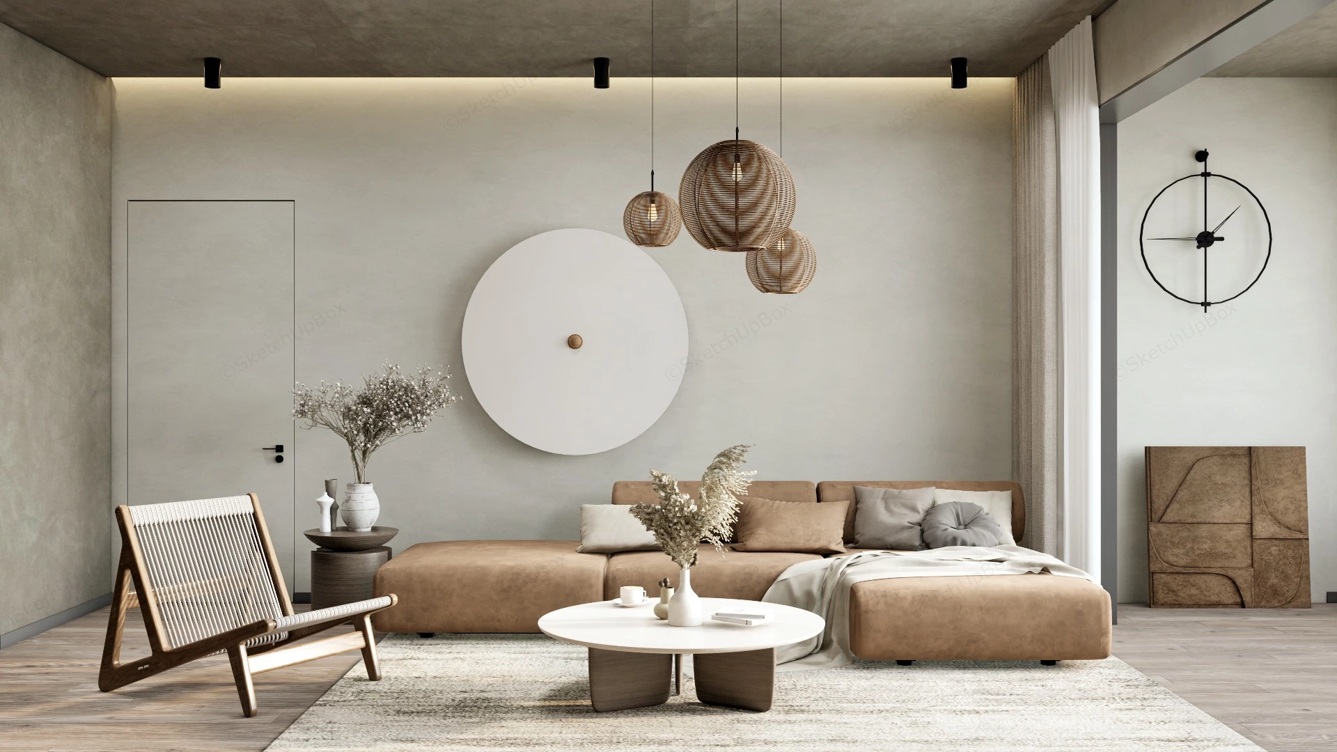 Wabi Sabi Modern Living Room sketchup model preview - SketchupBox