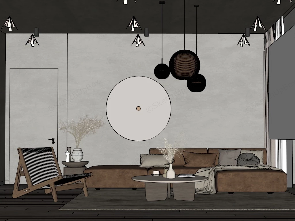 Wabi Sabi Modern Living Room sketchup model preview - SketchupBox