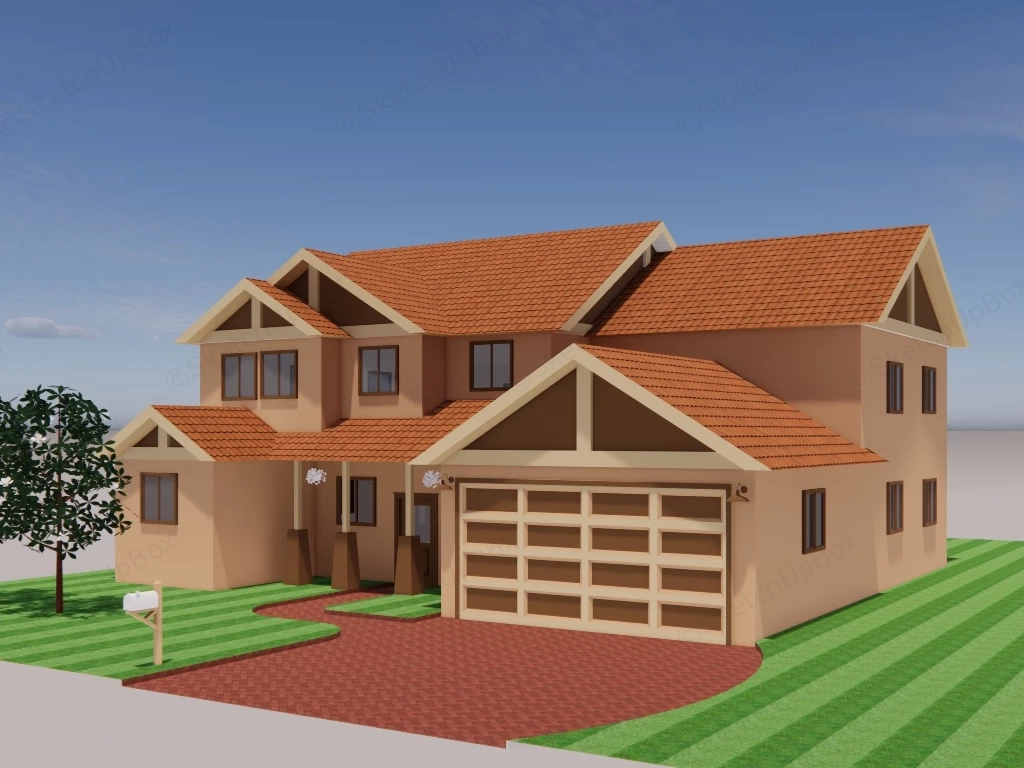 Suburban House Exterior sketchup model preview - SketchupBox