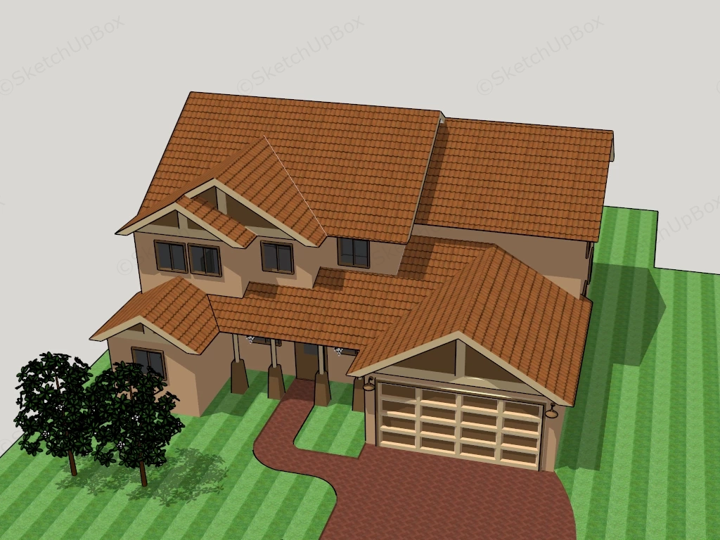 Suburban House Exterior sketchup model preview - SketchupBox