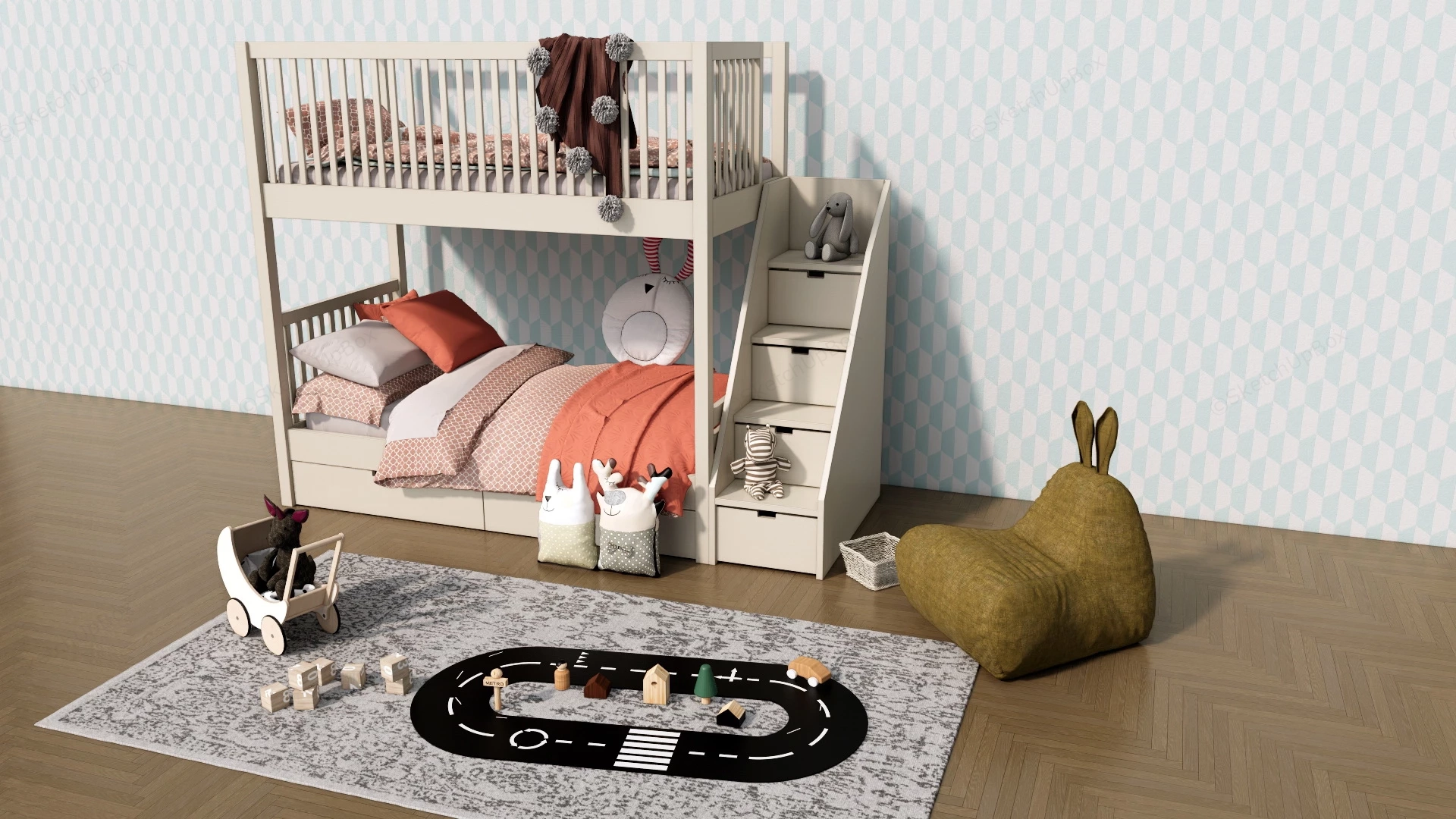 Child Bunk Bed sketchup model preview - SketchupBox