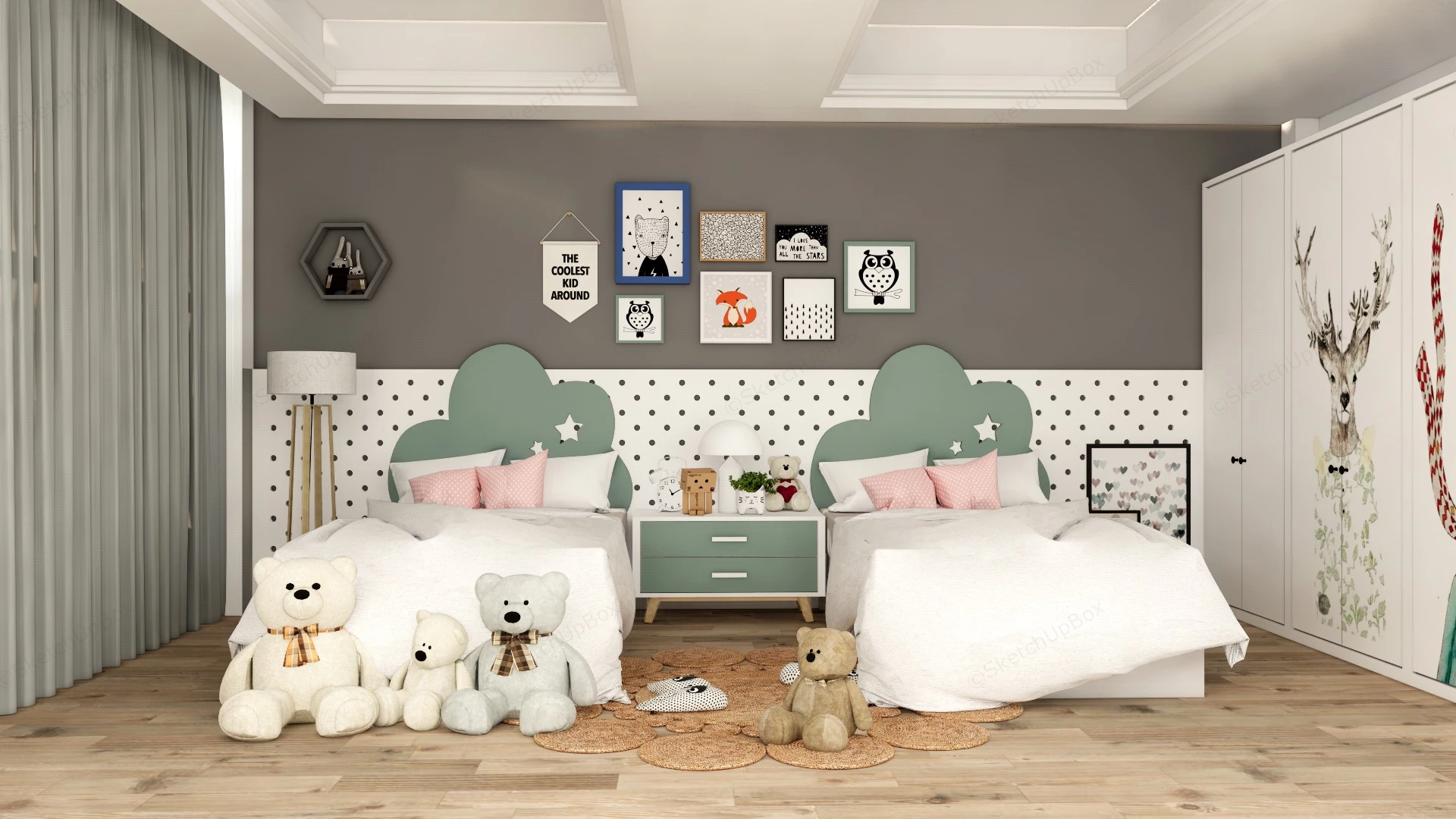 Twin Girl Bedroom Idea sketchup model preview - SketchupBox