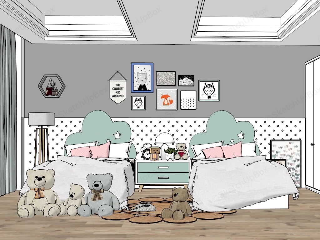 Twin Girl Bedroom Idea sketchup model preview - SketchupBox