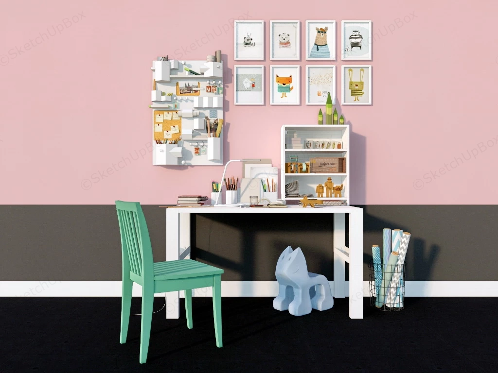 Kids Study Desk & Chair Set sketchup model preview - SketchupBox