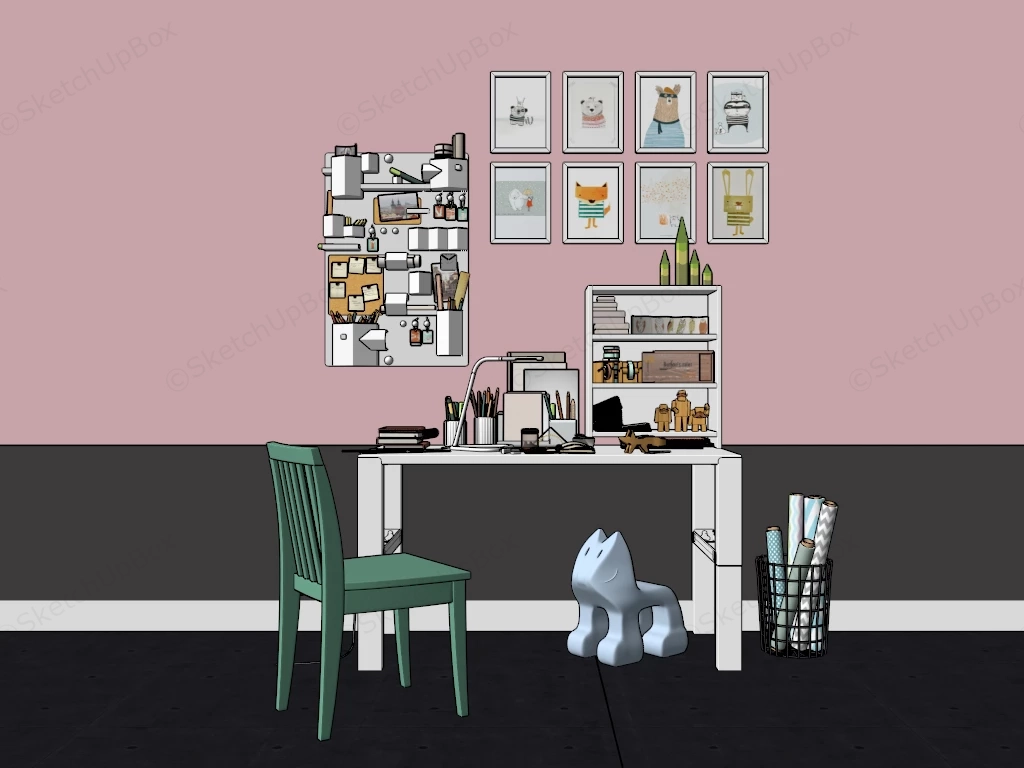 Kids Study Desk & Chair Set sketchup model preview - SketchupBox