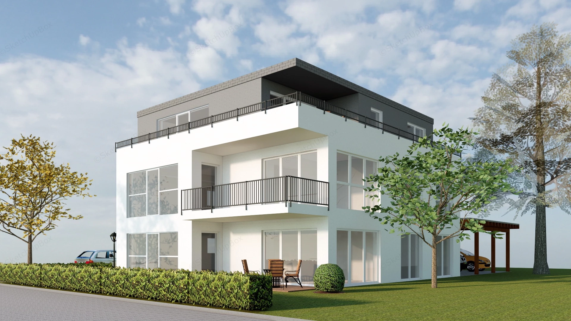 Modern 3 Story House sketchup model preview - SketchupBox