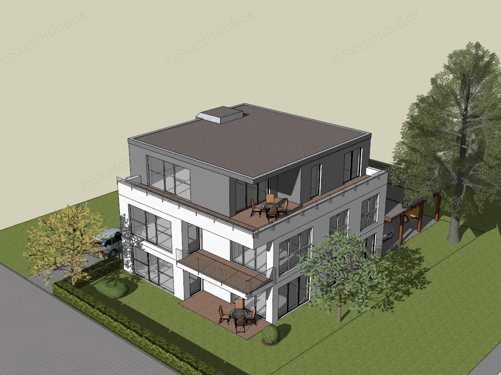 Modern 3 Story House sketchup model preview - SketchupBox