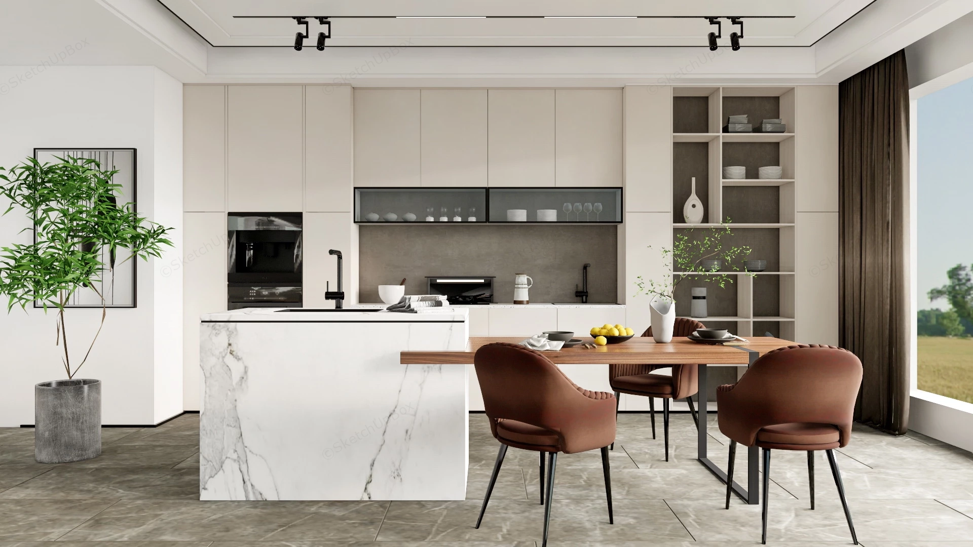 Contemporary Kitchen With Island sketchup model preview - SketchupBox