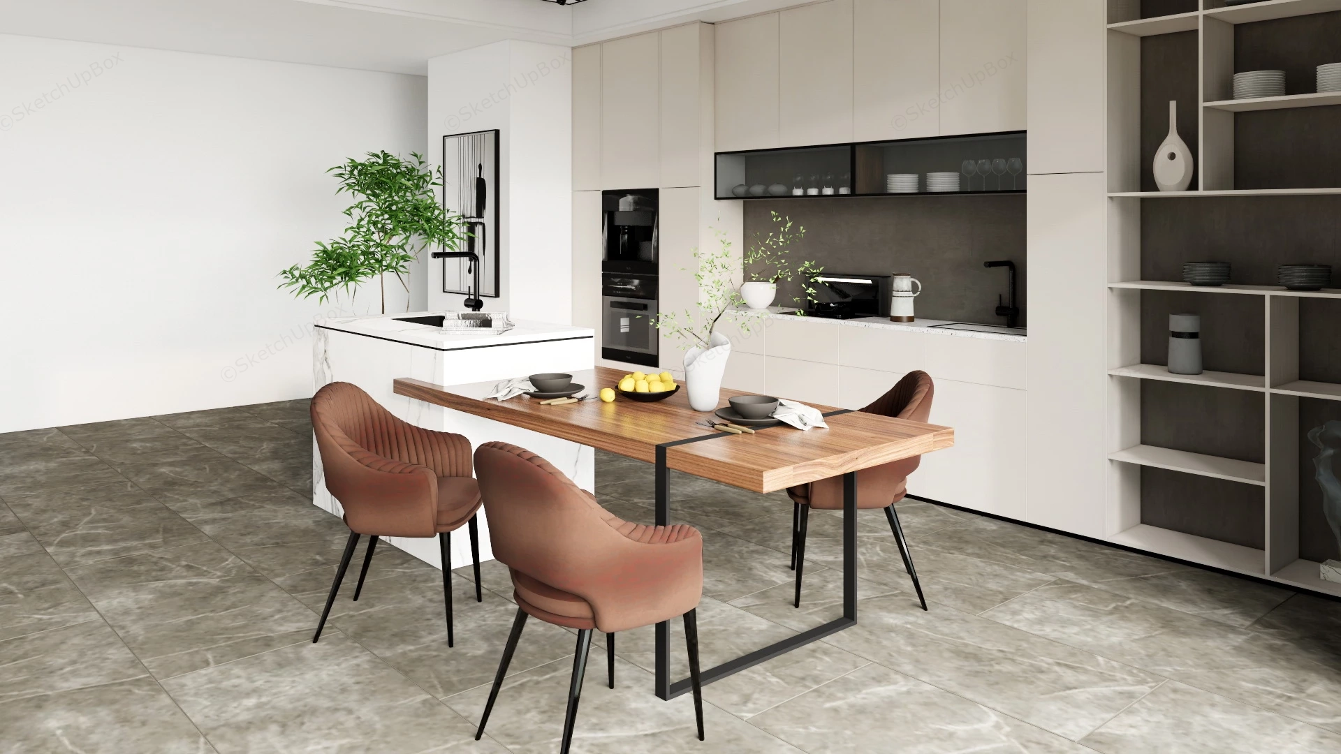 Contemporary Kitchen With Island sketchup model preview - SketchupBox