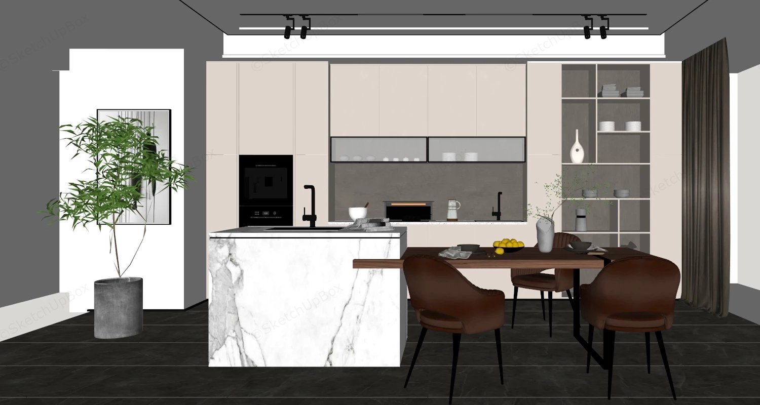 Contemporary Kitchen With Island sketchup model preview - SketchupBox