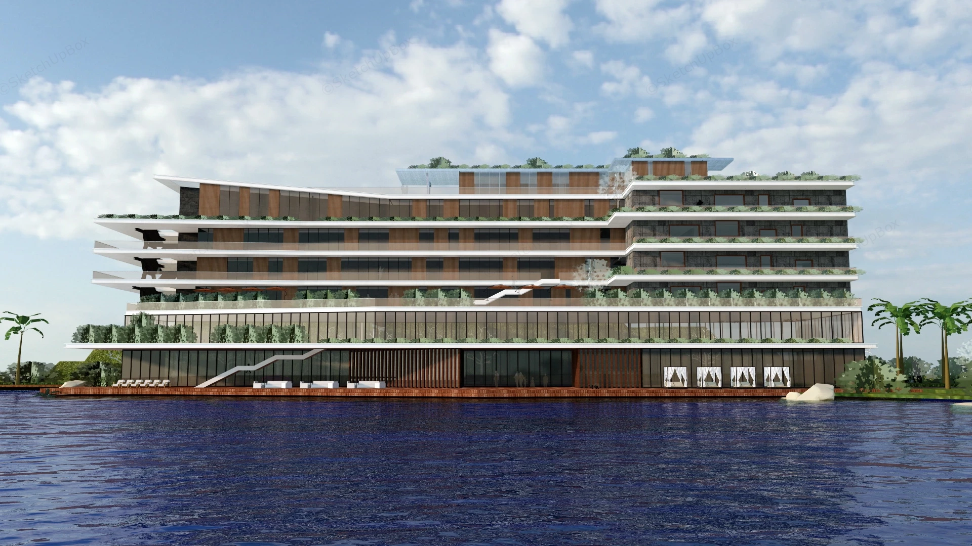 Lakeside Resort Hotel sketchup model preview - SketchupBox