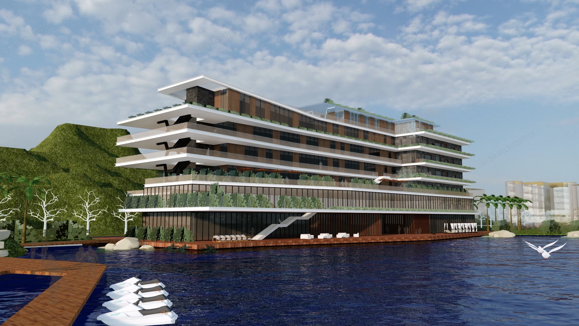 Lakeside Resort Hotel sketchup model preview - SketchupBox