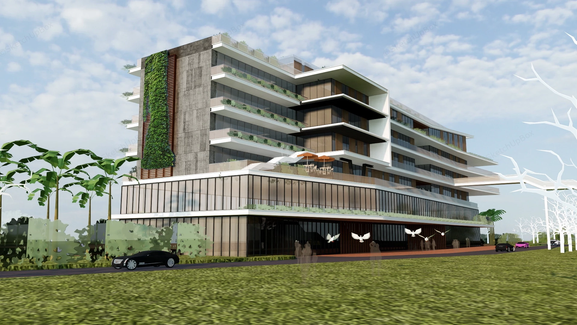 Lakeside Resort Hotel sketchup model preview - SketchupBox