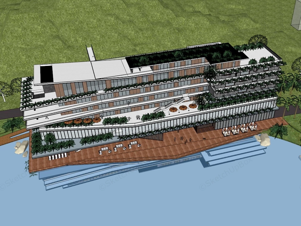 Lakeside Resort Hotel sketchup model preview - SketchupBox