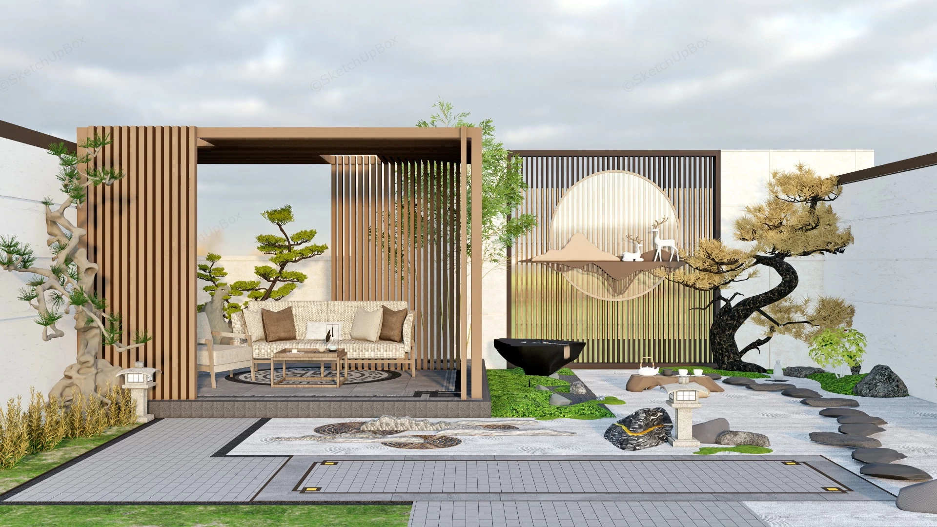 Zen Outdoor Patio sketchup model preview - SketchupBox