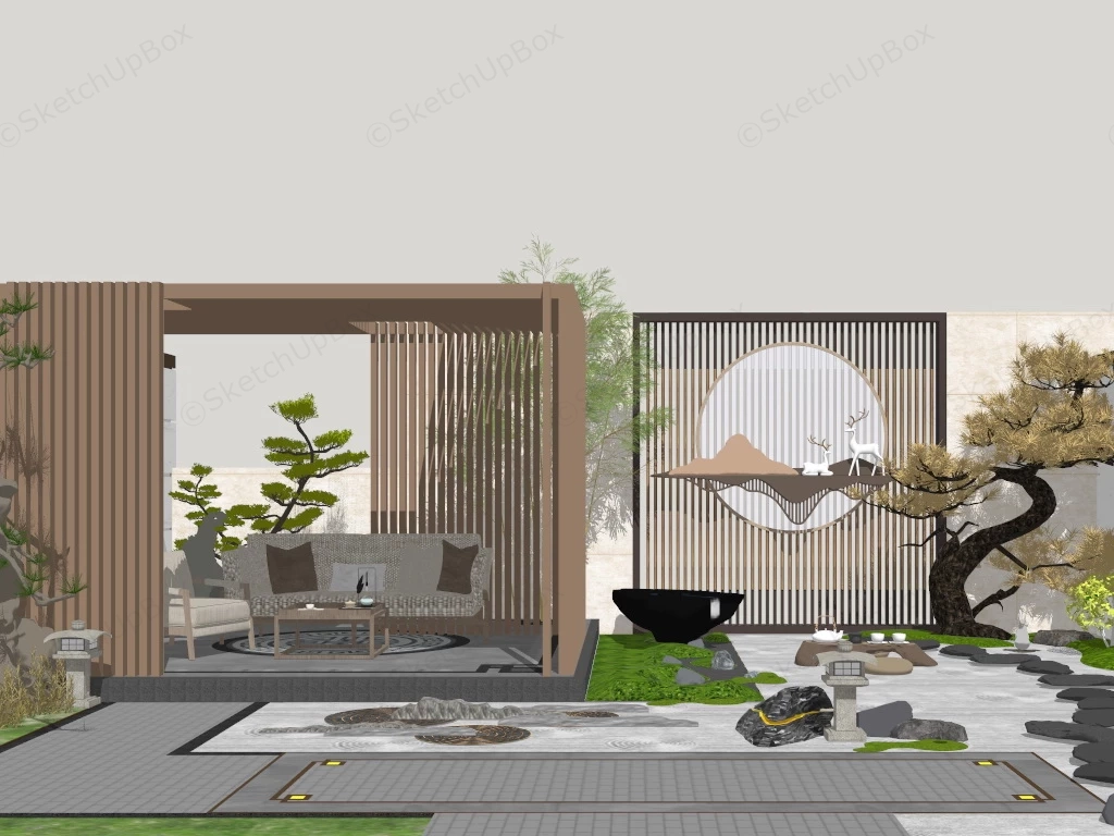Zen Outdoor Patio sketchup model preview - SketchupBox