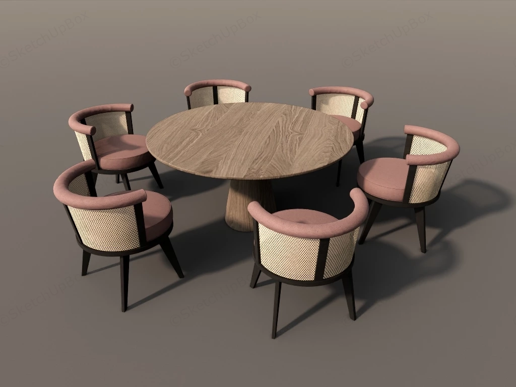 6 Seater Round Dining Table Set sketchup model preview - SketchupBox