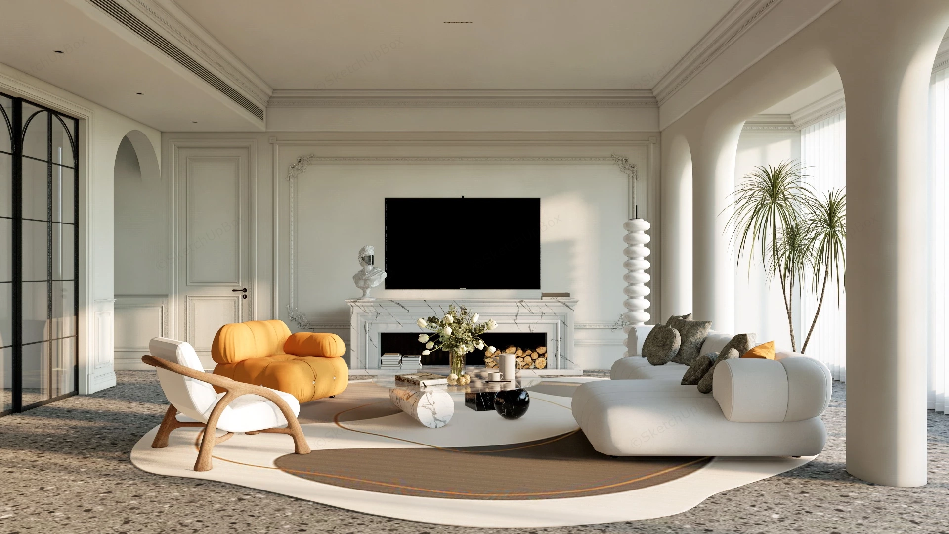 Spacious Modern Living Room sketchup model preview - SketchupBox