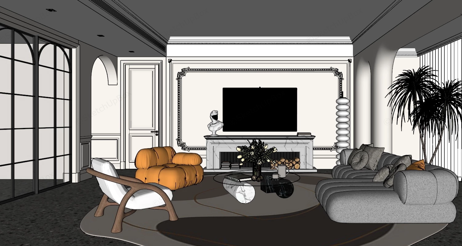 Spacious Modern Living Room sketchup model preview - SketchupBox
